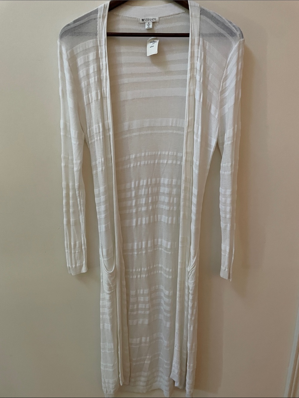 SPANNER Sheer Long Open-Front Cardigan - Ivory White